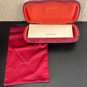 Gucci Velvet Eyewear Case in Deep Red with Orange Interior